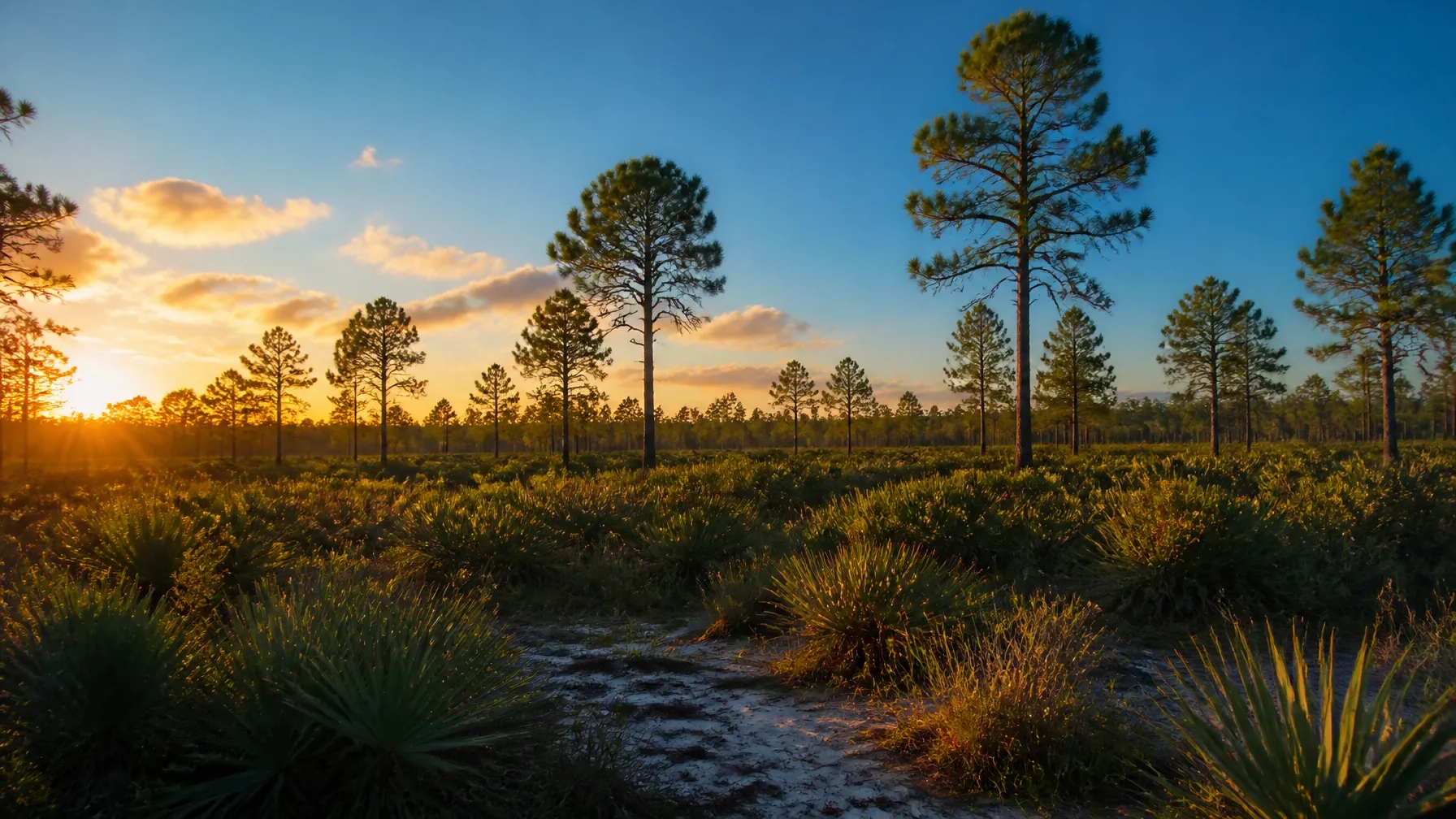 Central Florida scrub and pine flatwoods at golden hour